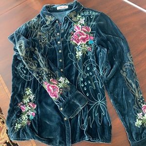 Johnny Was green velvet top